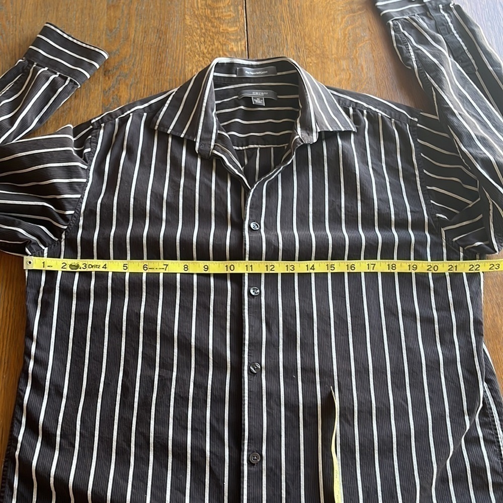 Cezani mens button down collar shirt size medium black brown tan stripes - Picture 7 of 12